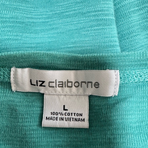 Liz Claiborne Versatile Trendy Aqua Short Sleeve Cotton Top w/ pockets Size L - Picture 9 of 10